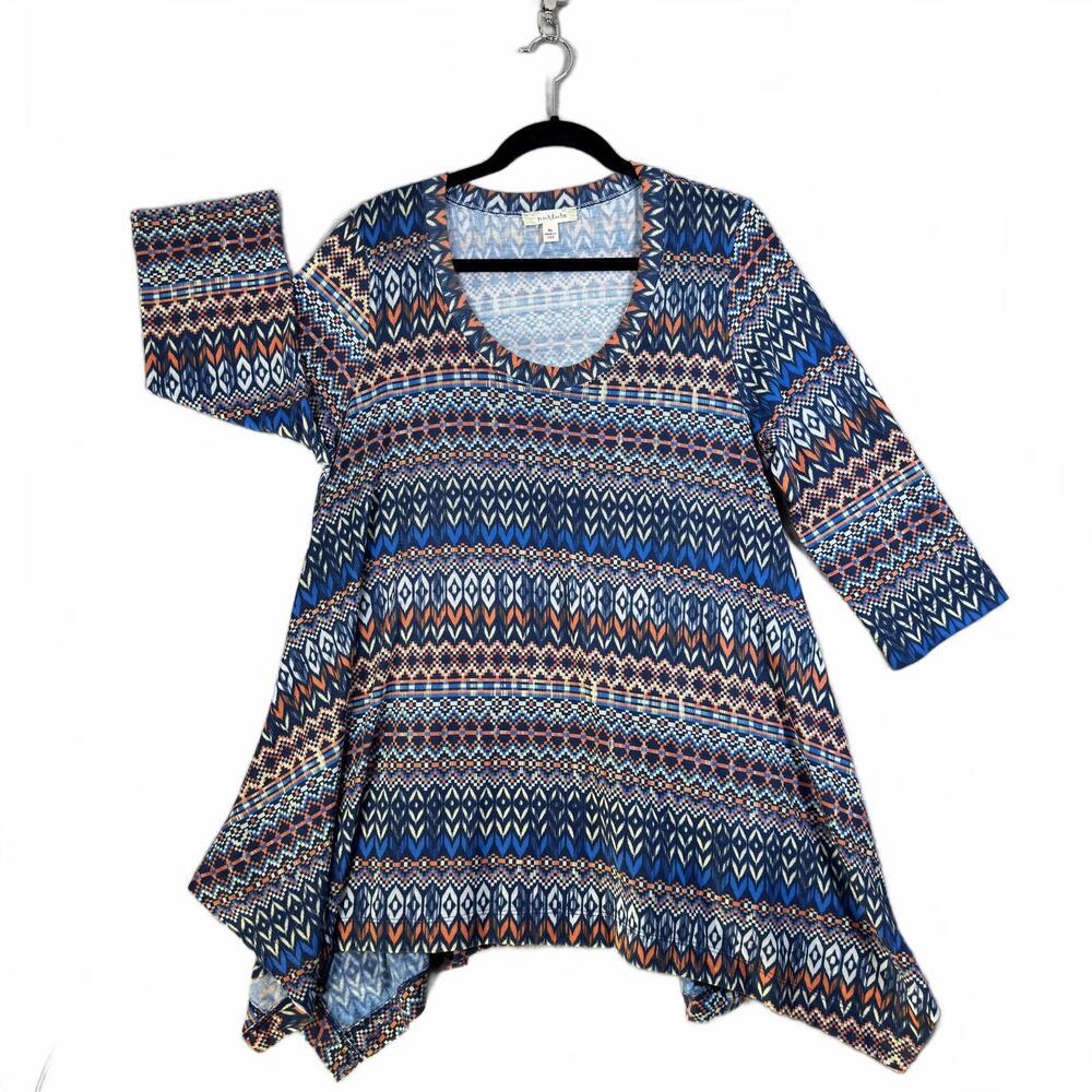 Nurture Women's XL Blue Patterned Tunic Top Boho Aztec‎ Southwest